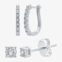 YES, PLEASE! 1/10 CT.T.W. Natural Diamond Hoop and Stud Earring Set in Sterling Silver