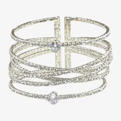 Bijoux Bar Silver Tone Crystal 5 Inch Cuff Bracelet