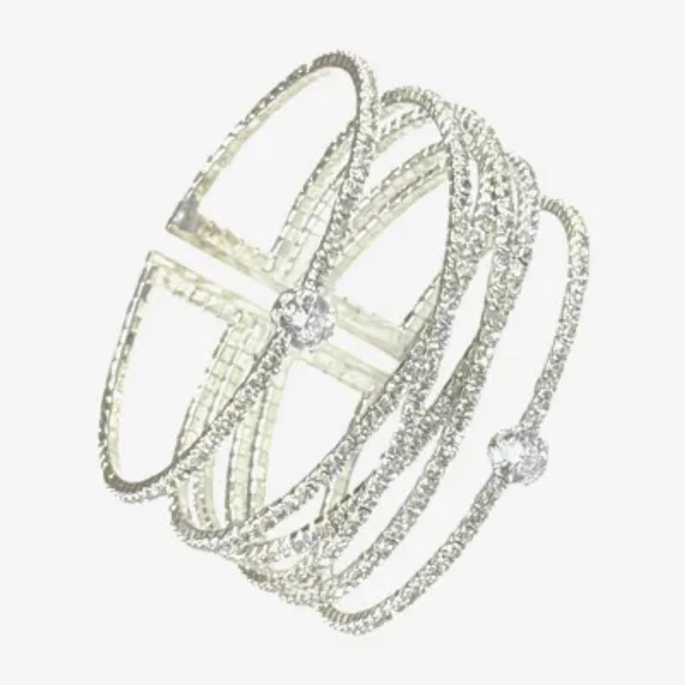 Bijoux Bar Silver Tone Crystal 5 Inch Cuff Bracelet