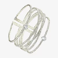 Bijoux Bar Silver Tone Crystal 5 Inch Cuff Bracelet