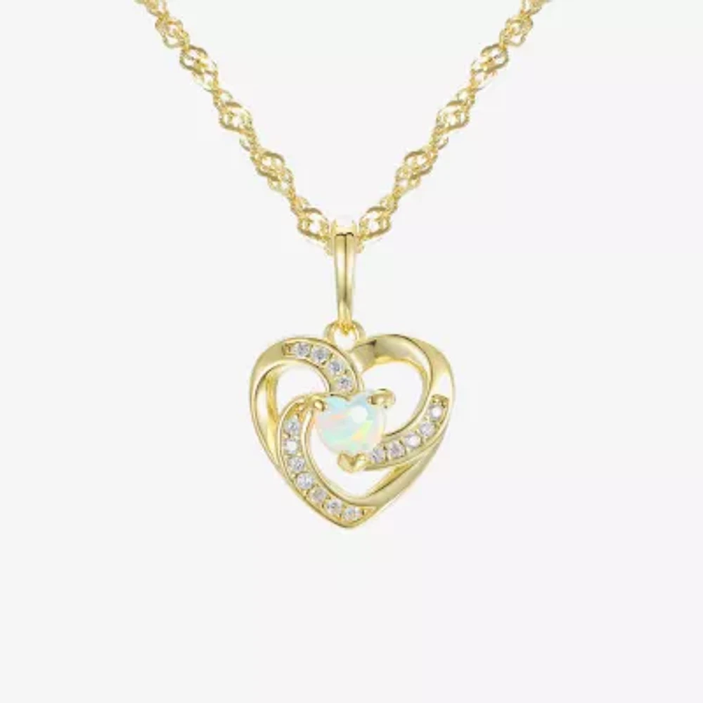 Girls 1/5 CT.  Lab Created White Opal 14K Gold Over Silver Pendant Necklace