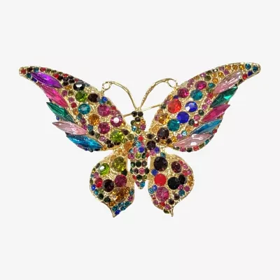 Bijoux Bar Gold Tone Multi Color Crystal Butterfly Brooch