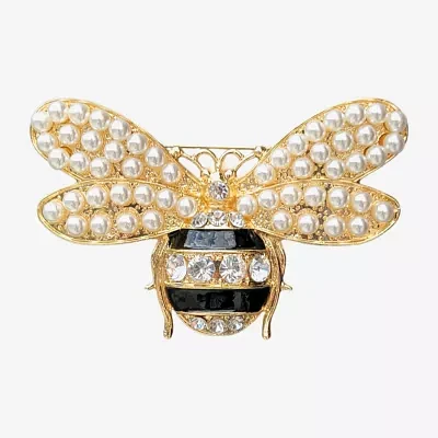 Bijoux Bar Gold Tone Crystal Simulated Pearl Brooch