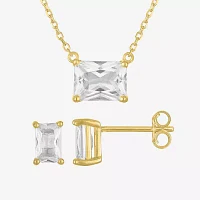 Yes, Please! Womens 2-pc. Lab Created White Sapphire 14K Gold Over Silver Necklace Set