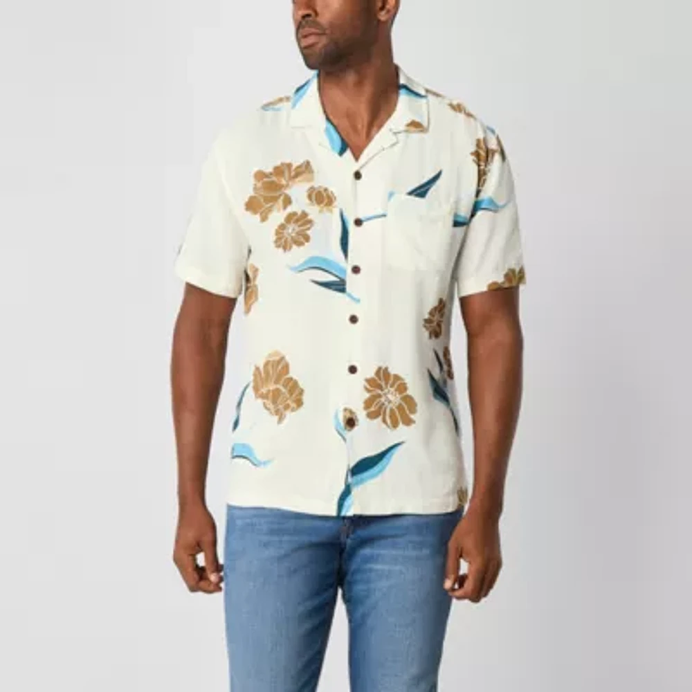 St. John's Bay Camp Mens Classic Fit Short Sleeve Button-Down Shirt