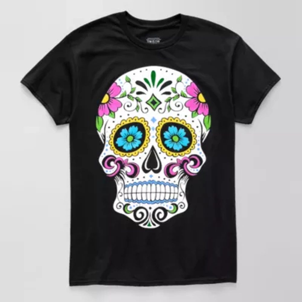 Mens Short Sleeve Sugar Skull  Graphic T-Shirt