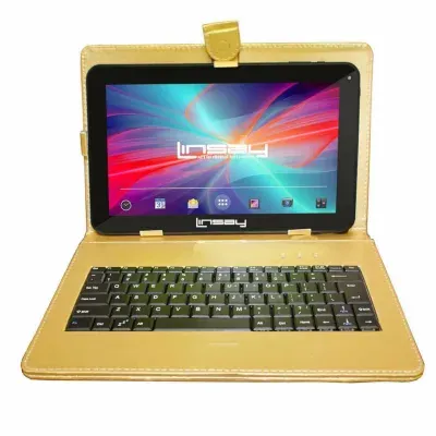 10.1" Quad Core 2GB RAM 32GB Storage Android 12 Tablet with Golden Leather Keyboard"