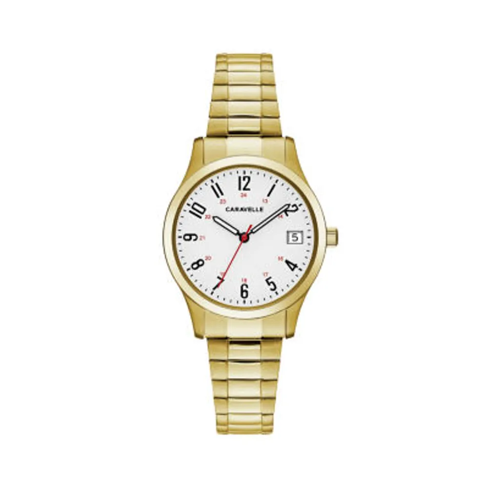 Caravelle Designed By Bulova Womens Gold Tone Stainless Steel Expansion Watch 44m113