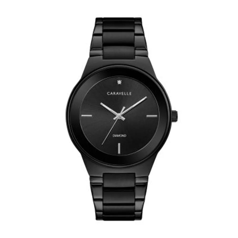 Caravelle Designed By Bulova Mens Diamond Accent Black Stainless Steel Bracelet Watch 45d108