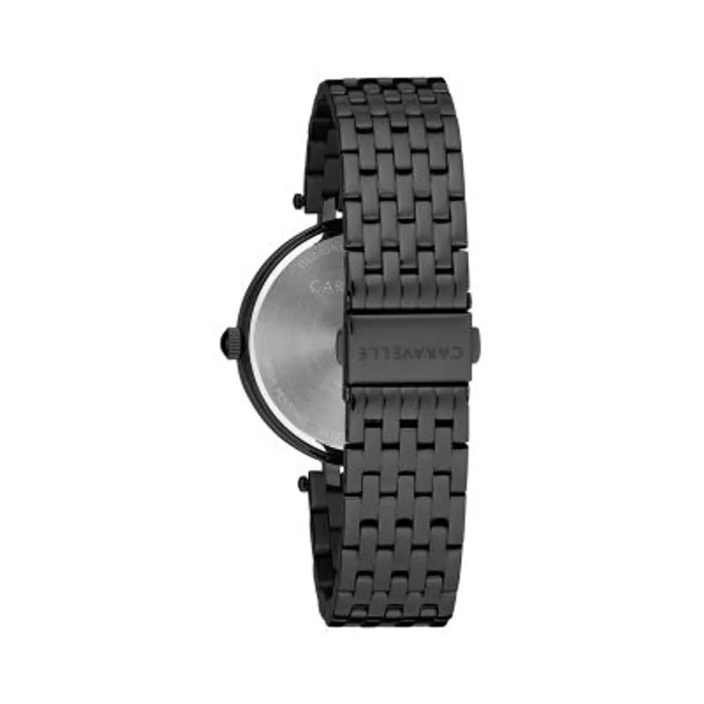 Caravelle Designed By Bulova Womens Crystal Accent Black Stainless Steel Bracelet Watch 45l171