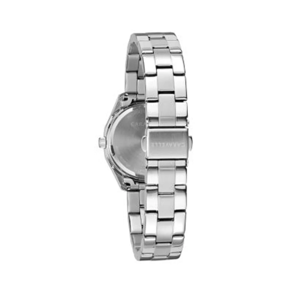 Caravelle Designed By Bulova Womens Crystal Accent Silver Tone Stainless Steel Bracelet Watch 43m120