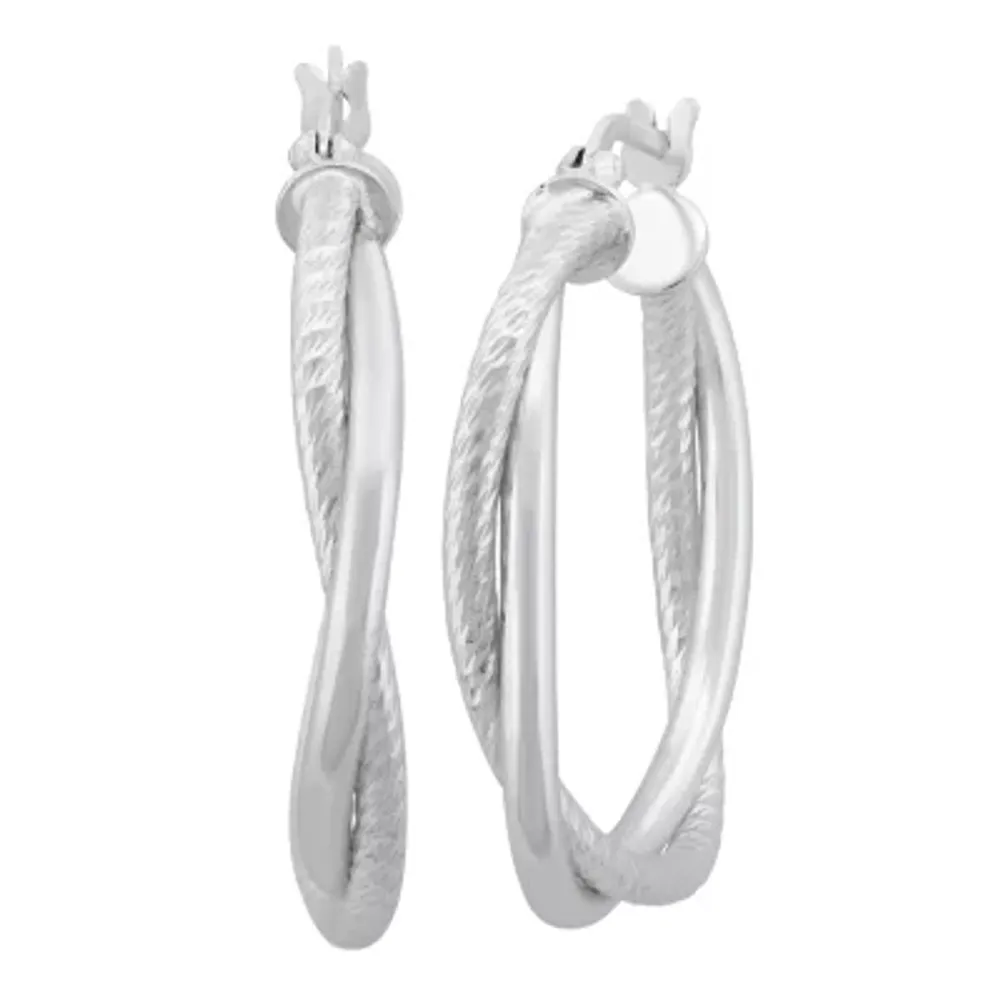 Womens Sterling Silver 30.4mm Hoop Earrings