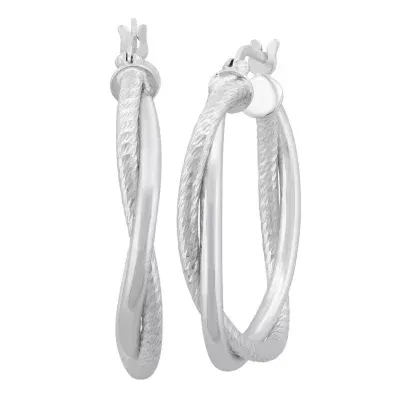 Womens Sterling Silver 30.4mm Hoop Earrings