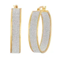 GOLD OVER STERLING SILVER 30x7MM GLITTER HOOP EARRINGS