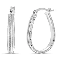 STERLING SILVER 26x19MM PEARSHAPE GLITTER DIAMOND CUT HOOP EARRINGS