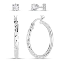 DiamonArt® 2 Pair 3/8 CT. T.W. White Cubic Zirconia Sterling Silver Earring Sets