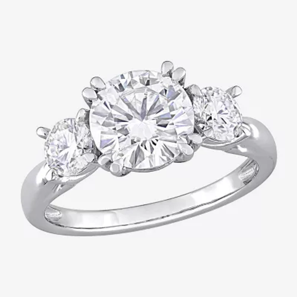 Womens Lab Created White Moissanite 10K Gold 3-Stone Engagement Ring