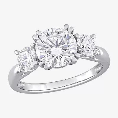 Womens Lab Created White Moissanite 10K Gold 3-Stone Engagement Ring