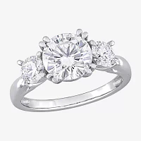 Womens Lab Created White Moissanite 10K Gold 3-Stone Engagement Ring
