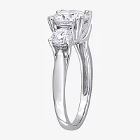 Womens Lab Created White Moissanite 10K Gold 3-Stone Engagement Ring