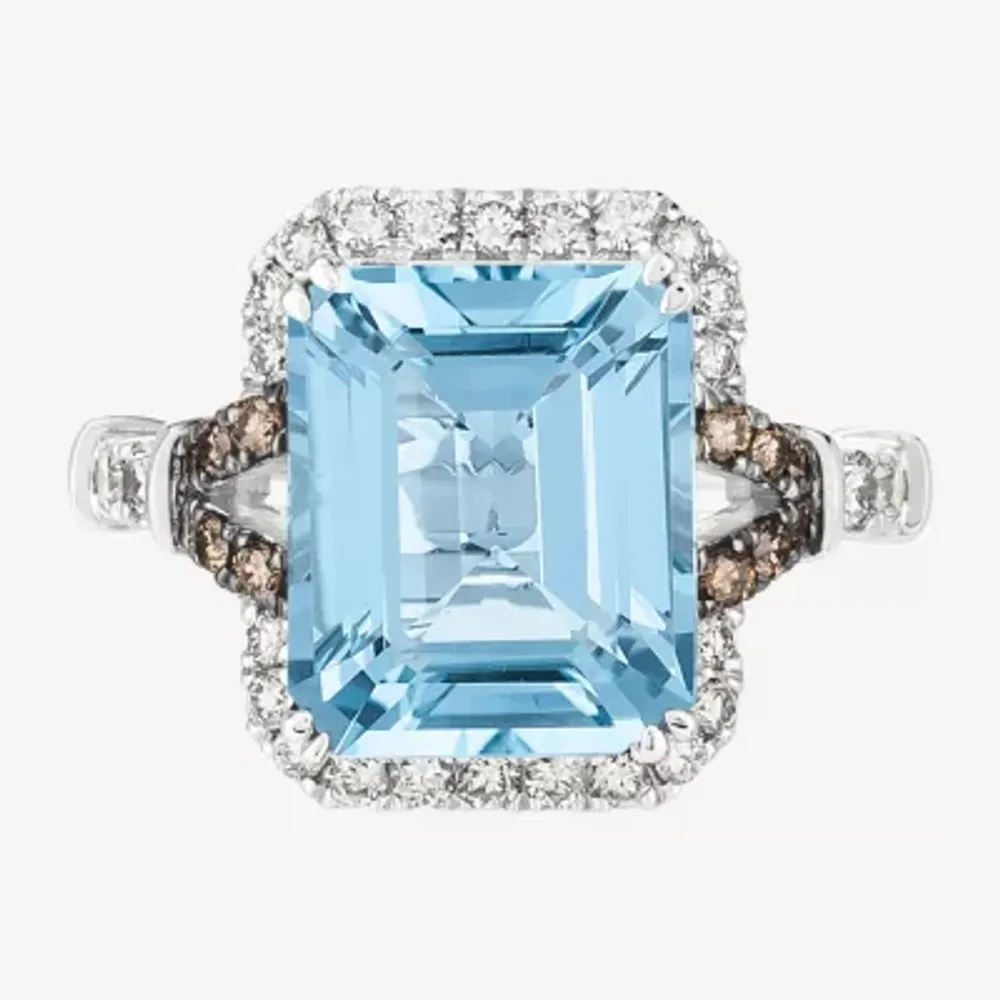 Le Vian® Grand Sample Sale™ Ring featuring 6 CT. Blue Topaz 3/8 Nude Diamonds™  1/6 Chocolate Diamonds® set 14K Vanilla Gold®