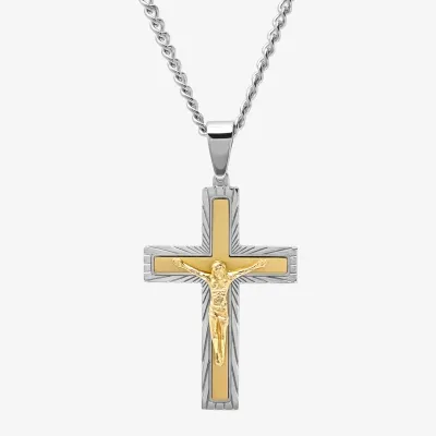 Crucifix Mens Stainless Steel Cross Pendant Necklace