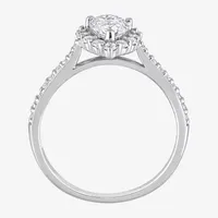 Womens Lab Created White Moissanite Sterling Silver Halo Engagement Ring