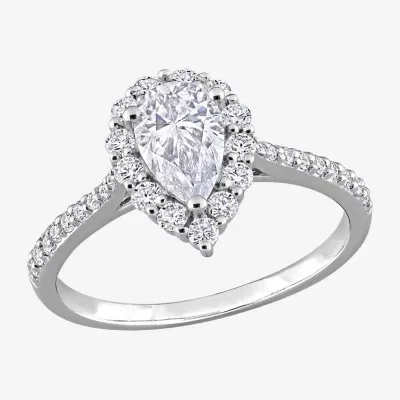 Womens 1 / CT. T.W. Lab Created White Moissanite Sterling Silver Halo Engagement Ring
