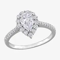 Womens Lab Created White Moissanite Sterling Silver Halo Engagement Ring