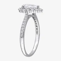 Womens Lab Created White Moissanite Sterling Silver Halo Engagement Ring