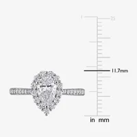 Womens Lab Created White Moissanite Sterling Silver Halo Engagement Ring