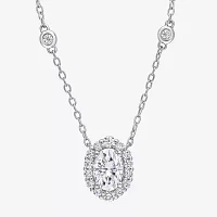 Womens Lab Created White Moissanite Sterling Silver Pendant Necklace