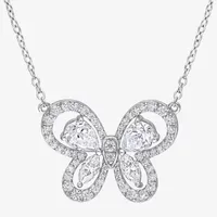 Womens 1 3/4 CT. T.W. Lab Created White Moissanite Sterling Silver Butterfly Pendant Necklace