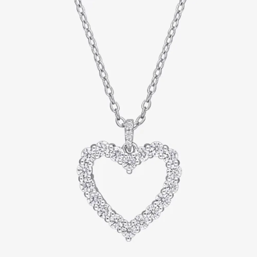 Womens Lab Created White Moissanite Sterling Silver Heart Pendant Necklaces