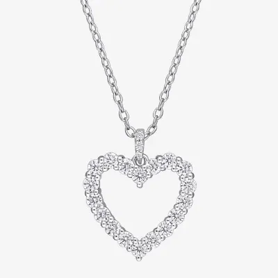 Womens Lab Created White Moissanite Sterling Silver Heart Pendant Necklaces