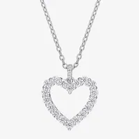 Womens Lab Created White Moissanite Sterling Silver Heart Pendant Necklace