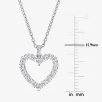 Womens Lab Created White Moissanite Sterling Silver Heart Pendant Necklace