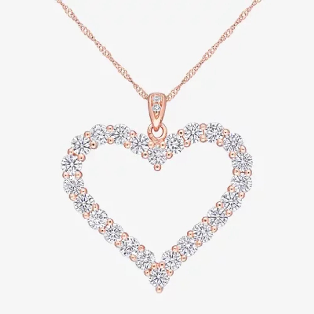 Womens Lab Created White Moissanite 18K Rose Gold Over Silver Heart Pendant Necklace