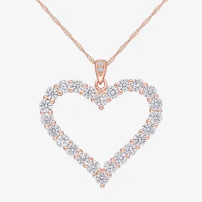 Womens Lab Created White Moissanite 18K Rose Gold Over Silver Heart Pendant Necklace