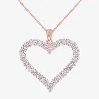 Womens Lab Created White Moissanite 18K Rose Gold Over Silver Heart Pendant Necklace