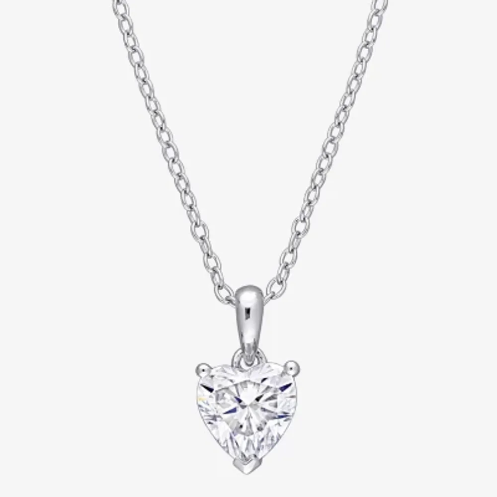 Womens Lab Created White Moissanite Sterling Silver Heart Pendant Necklace