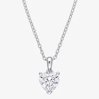 Womens Lab Created White Moissanite Sterling Silver Heart Pendant Necklace