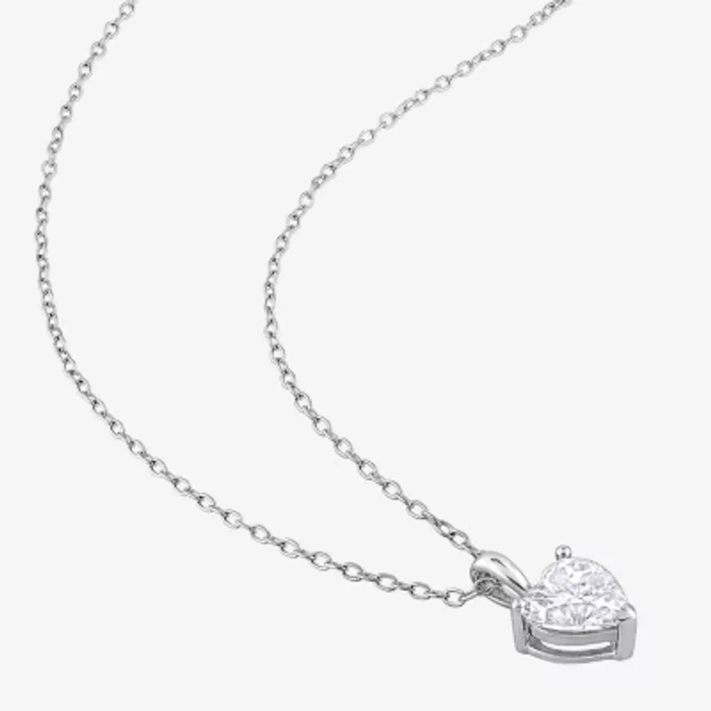 Womens Lab Created White Moissanite Sterling Silver Heart Pendant Necklace