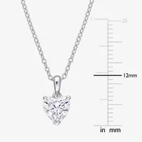 Womens Lab Created White Moissanite Sterling Silver Heart Pendant Necklace