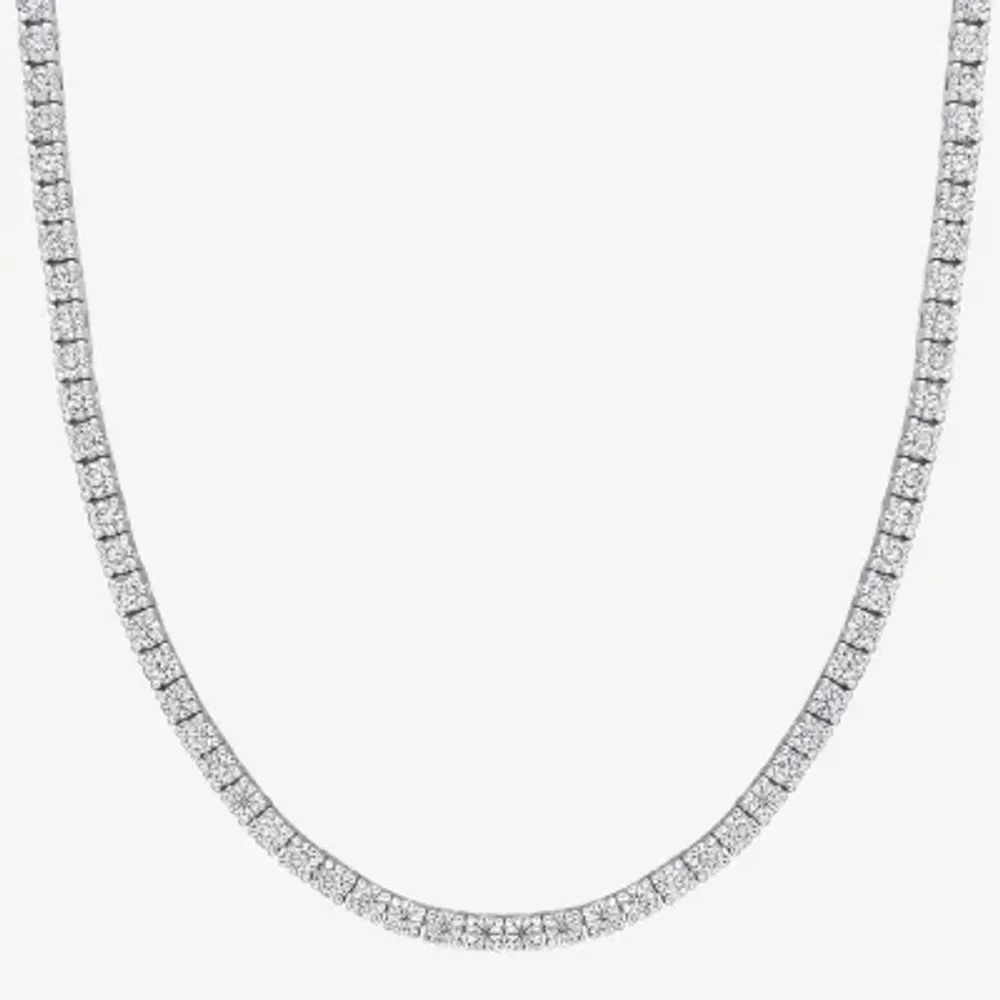 Womens Lab Created White Moissanite Sterling Silver Tennis Necklaces