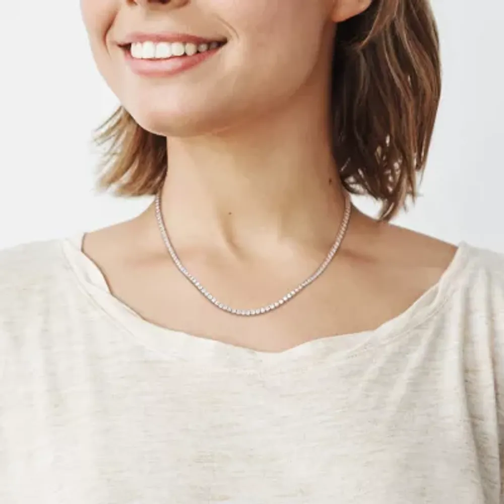 Womens Lab Created White Moissanite Sterling Silver Tennis Necklaces