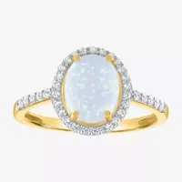 Womens Lab Created White Opal 10K Gold Cocktail Ring