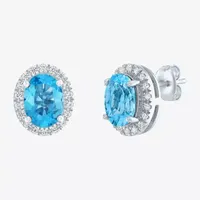 Genuine Blue Topaz Sterling Silver 11.5mm Stud Earrings