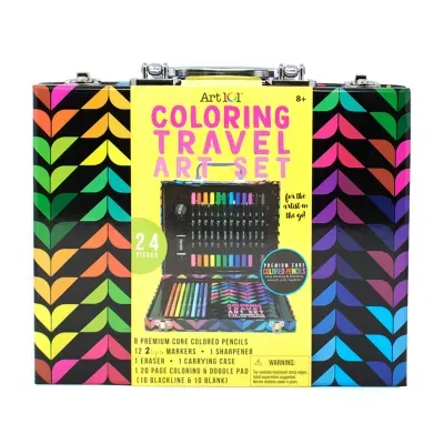 Art 101 Coloring Travel Art Set with 24 Pieces in a Colorful Carrying Case