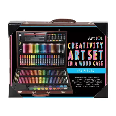 Art 101 Creativity Art Set with 173 Pieces in a Wood Carrying Case
